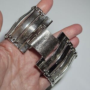 Vintage LERU Bracelet Chunky Cuff Shiny Silver Tone 7.5"